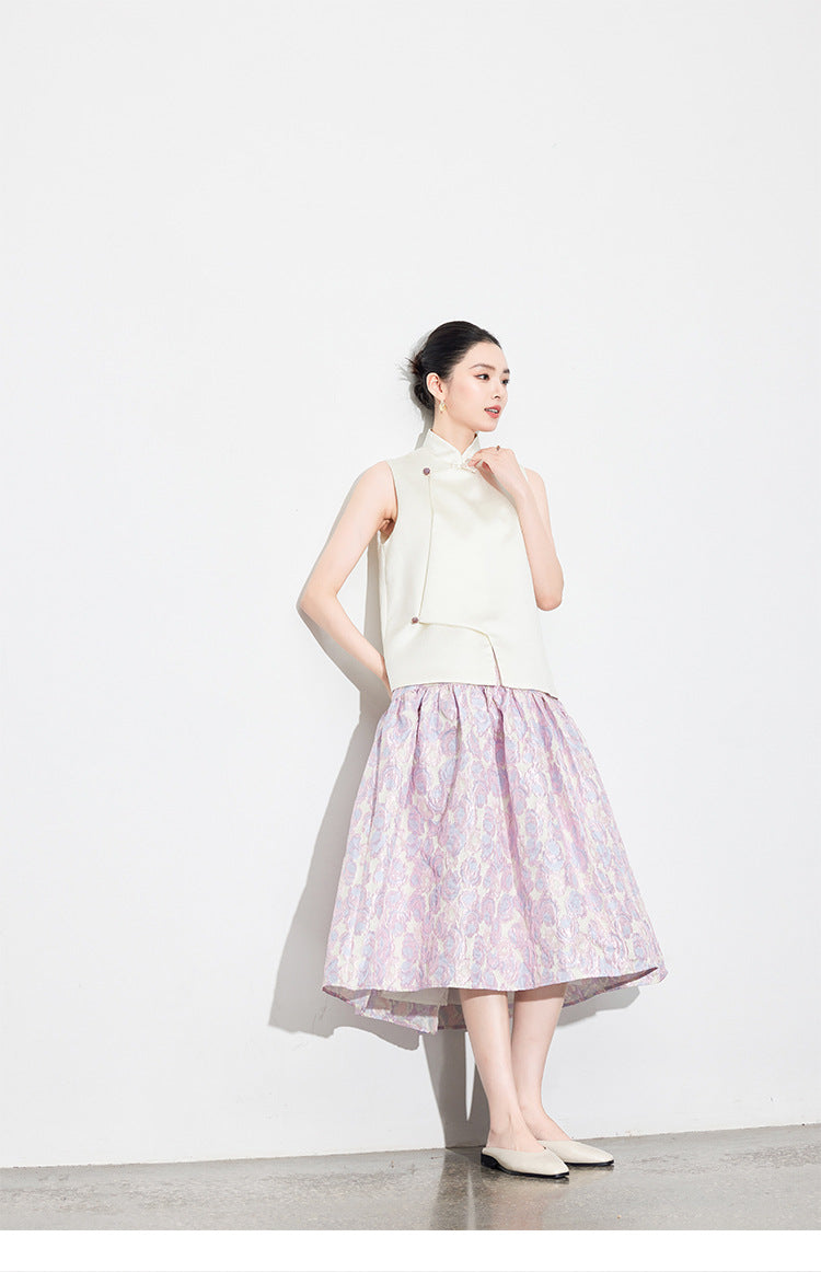 Brocade Jacquard Heavy Craft Puff Skirt & Vest Set for Autumn