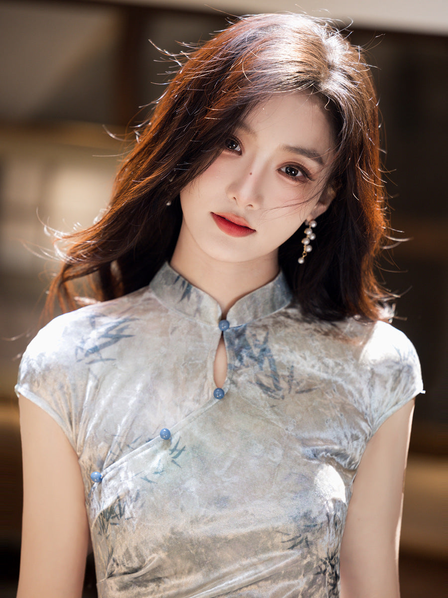 Improved Chinese Style Qipao – Everyday Wear Pink Velvet Dress