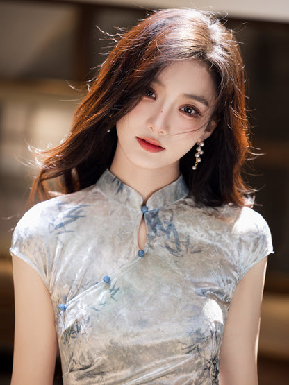 Improved Chinese Style Qipao – Everyday Wear Pink Velvet Dress