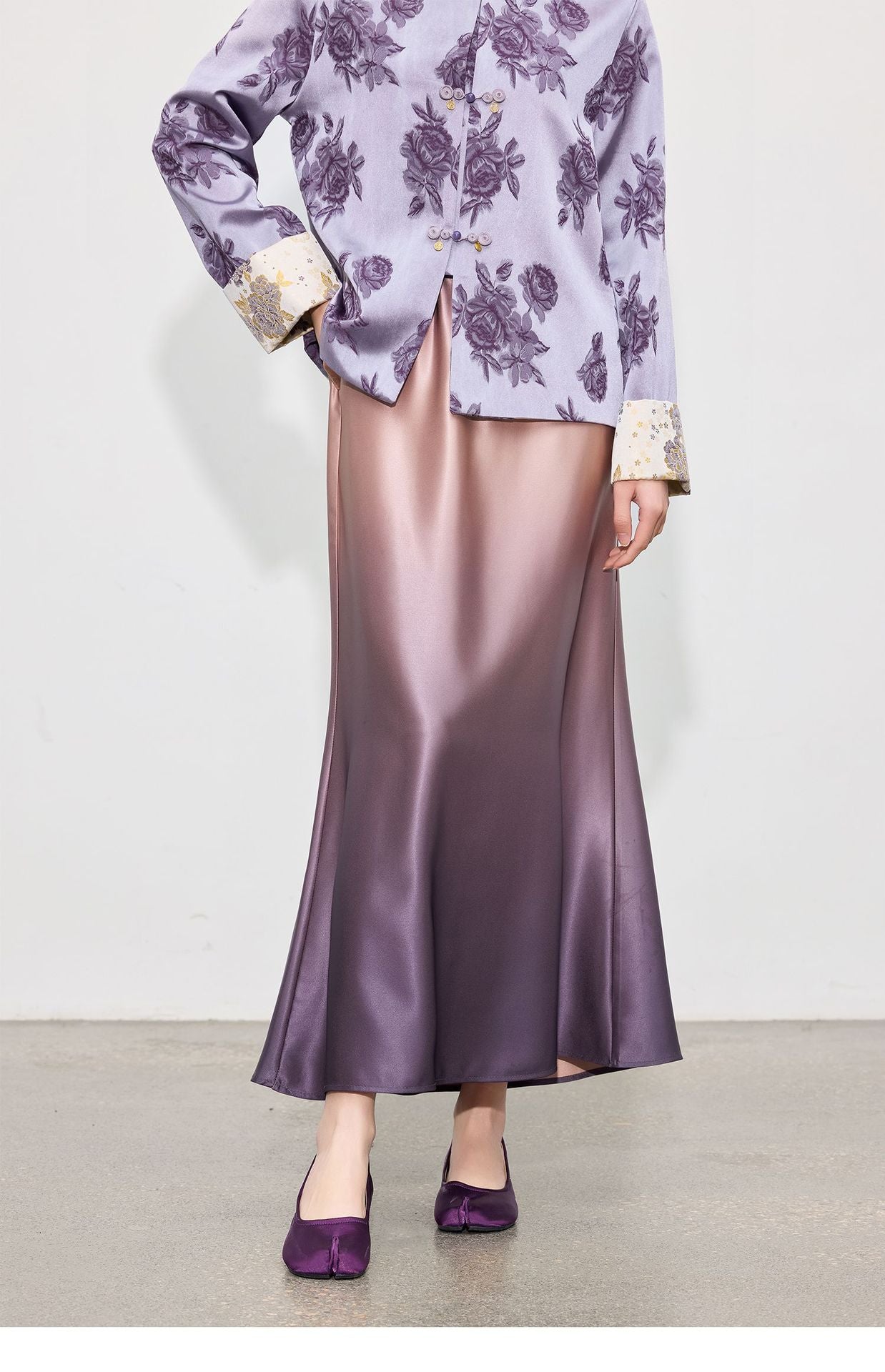 High-End Gradient Satin Mermaid Midi Skirt, Spring Design