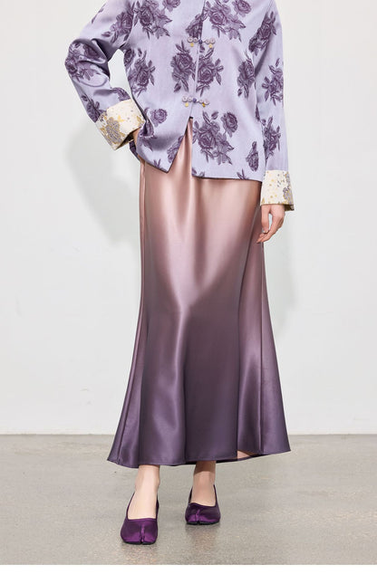 High-End Gradient Satin Mermaid Midi Skirt, Spring Design