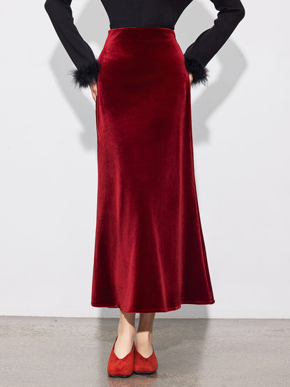 Velvet Draped Glossy Skirt for Women, Elegant Slimming Design
