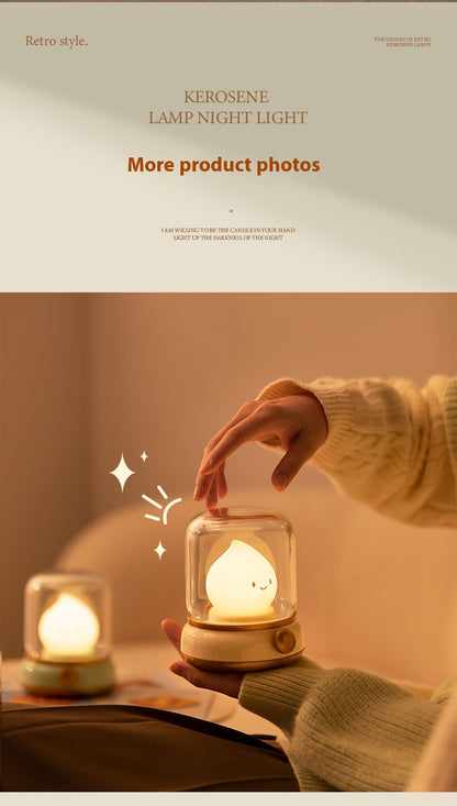 USB Rechargeable Night Light Vintage Oil Lamp Soft Light for Bedroom