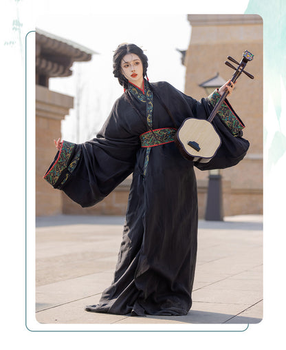 Warring States Hanfu — Straight Skirt Robe with Large Volume Tail for Women