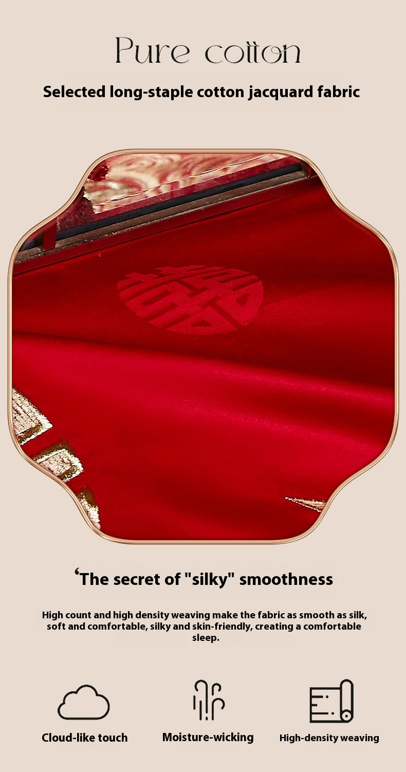 Luxury Cotton Wedding Bedding Set 4-Piece Embroidered Quilt Cover