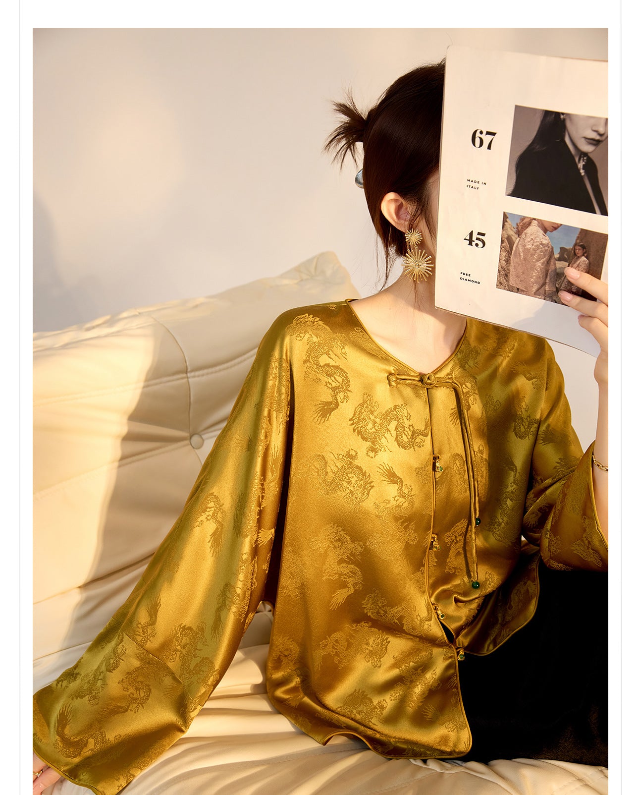 New Chinese Old Money Style Dragon Embroidered Acetate Luxury Coat