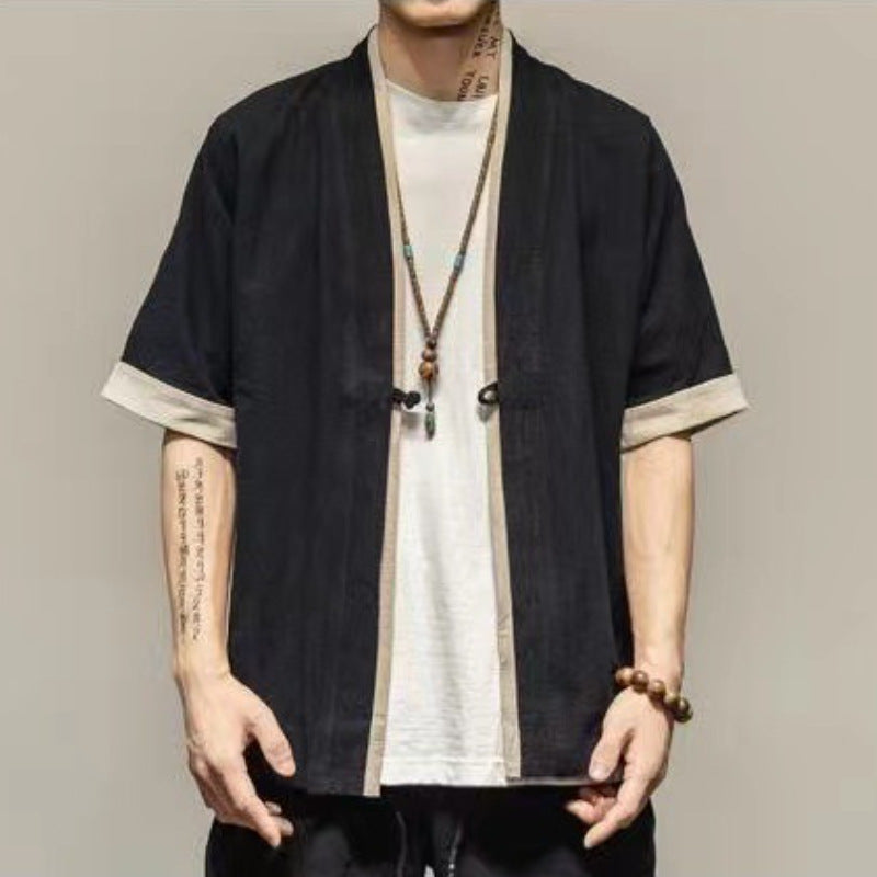 Summer Chinese Hanfu Shirt Men Plus Size Cotton Linen Casual Top