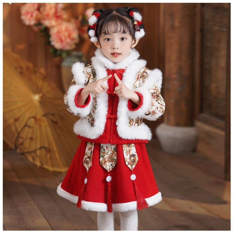 Children’s New Chinese Style Hanfu | Baby Girls’ Warm Tang Suit Winter Outfit