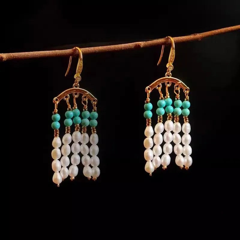 Famous Actor Style Earrings | Exquisite Ancient Imitation Pearl Tassel Gift