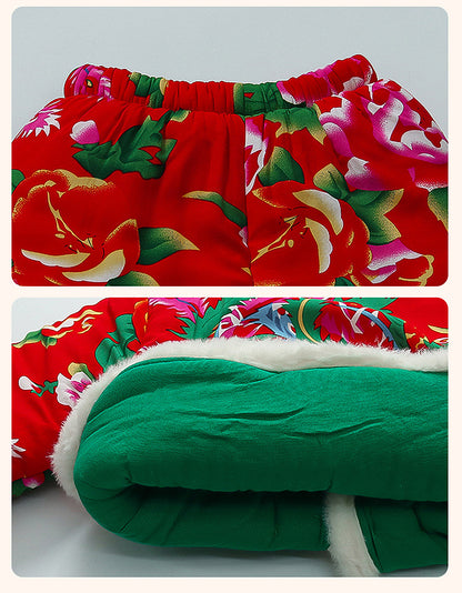 Winter Girls Floral Jacket & Pants Thickened Two-Piece Set