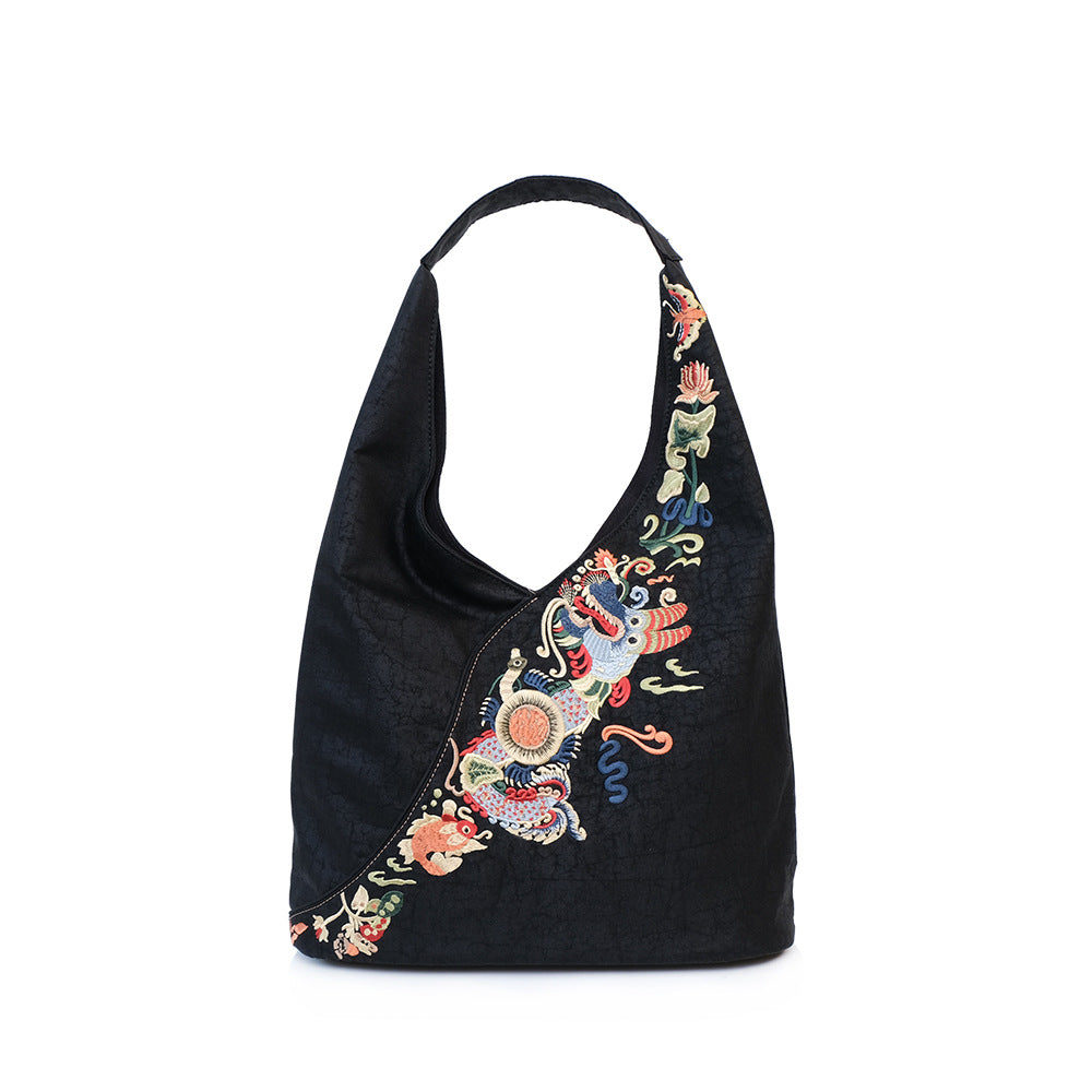 Elegant Xiangyun Silk Embroidered Bag — Large National Style Tote