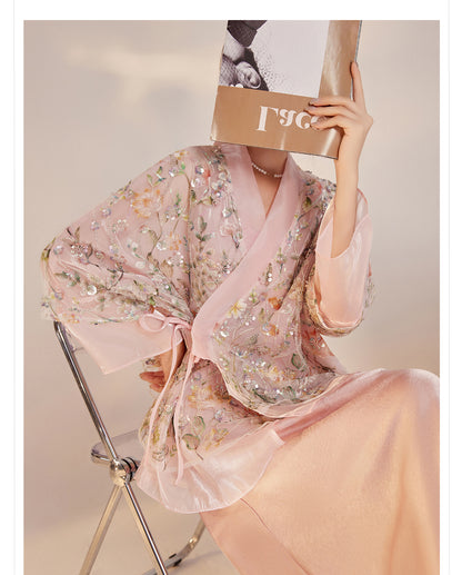 New Chinese Style Beaded Sequin Embroidered Light Luxury Elegant Top