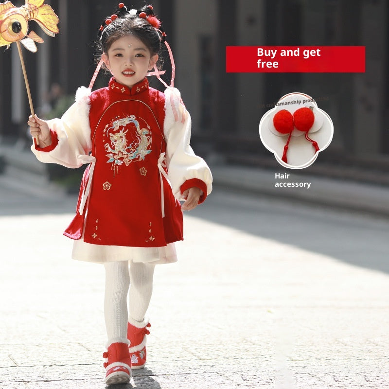 Girls’ Winter Hanfu Qipao | Padded Chinese Tang Suit New Year Dress