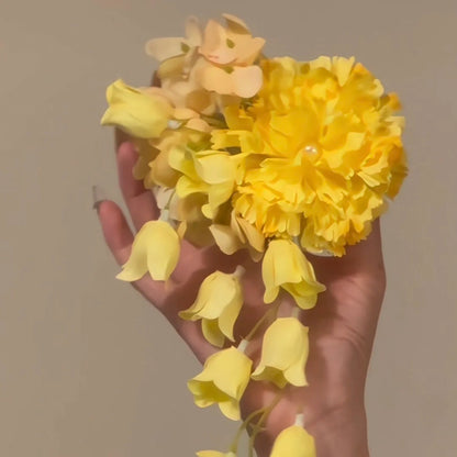 Yellow Floral Tassel Hair Clip New Chinese Style Vintage Hair Accessory