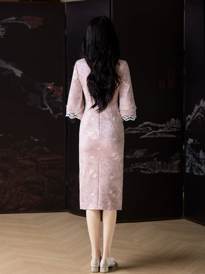 Republic of China Style Pink Cheongsam – Autumn Youth Dress