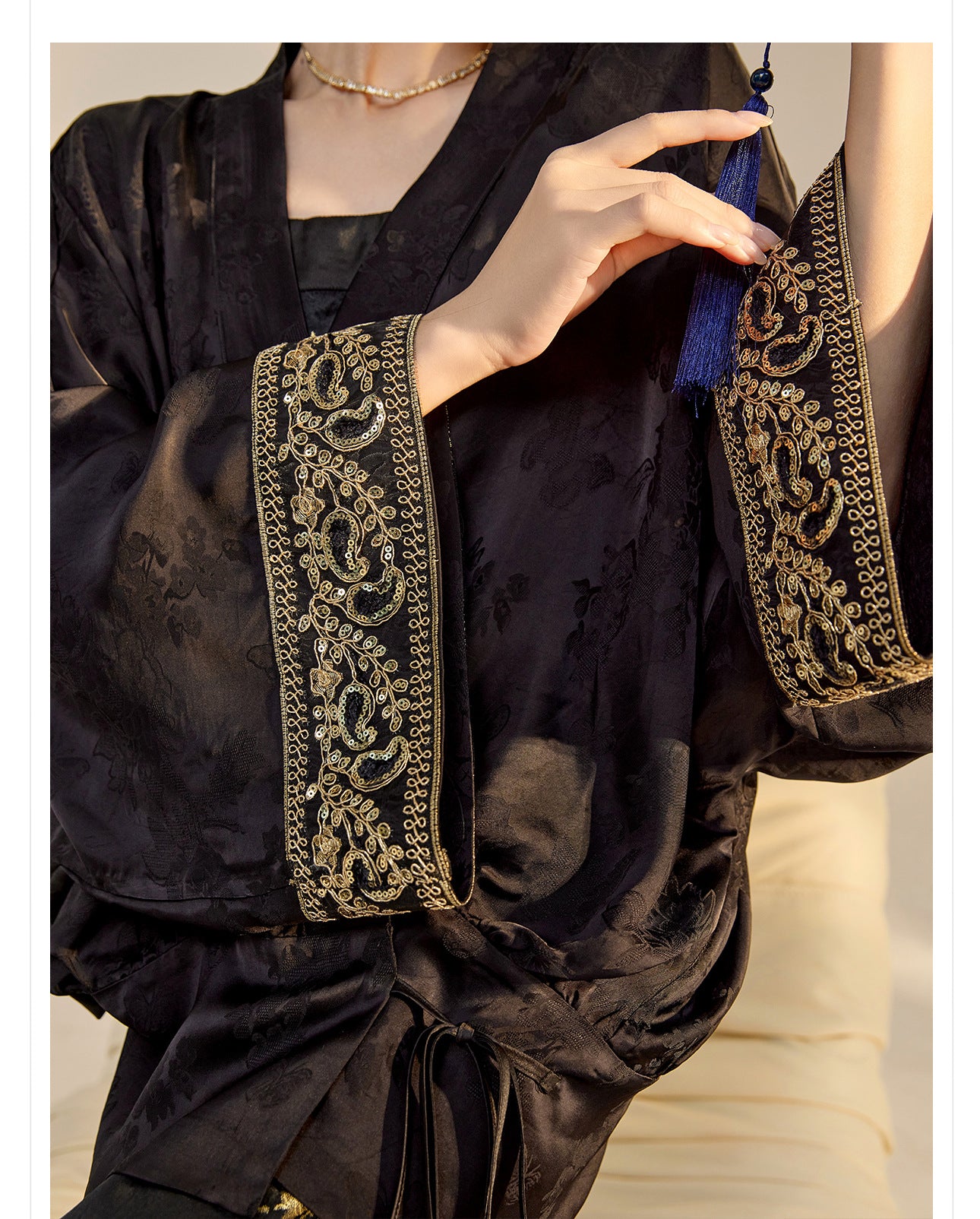 Summer New Chinese Printed Rayon Shirt & Strap Dress Set