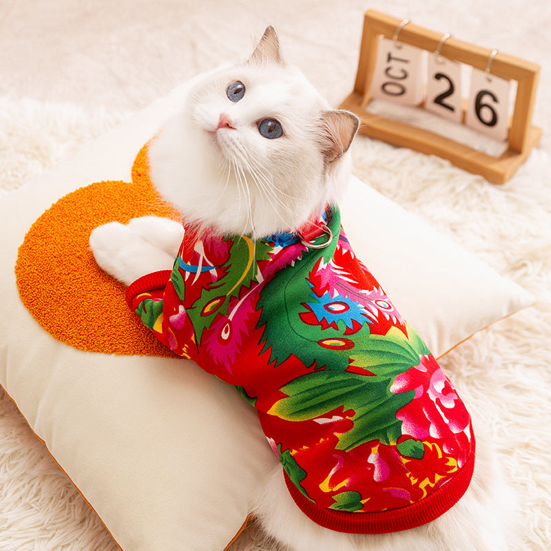 Floral Two-Leg Warm Pet Coat Small Dog Cat Autumn Winter Jacket