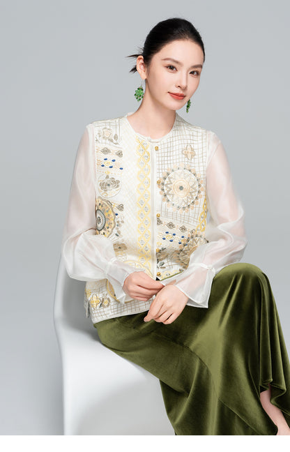 High-End Vintage Silk Embroidered Women's Vest