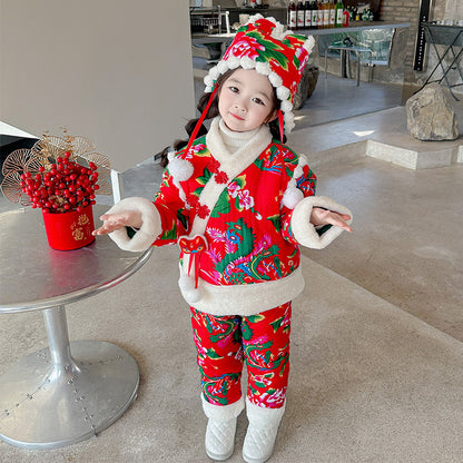 Northeast Floral Girls Padded Jacket Winter Rabbit Ear Four-Piece