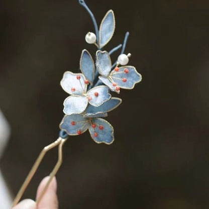 Enamel Blue Flower Hairpin | Elegant Chinese Style Cheongsam Ornament