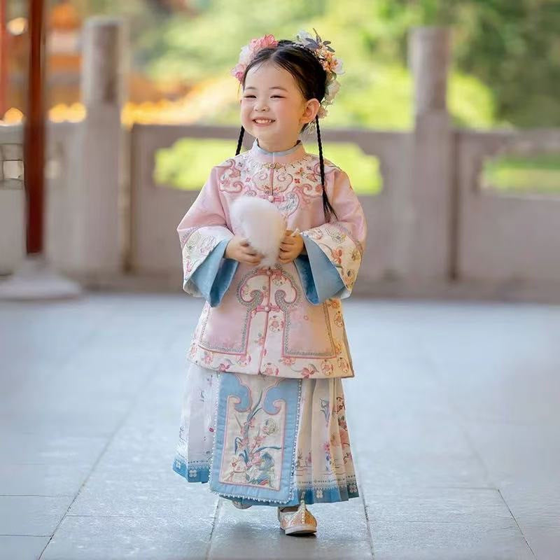 Children’s New Chinese Style Hanfu | Retro Checkered Ming Dynasty Outfit