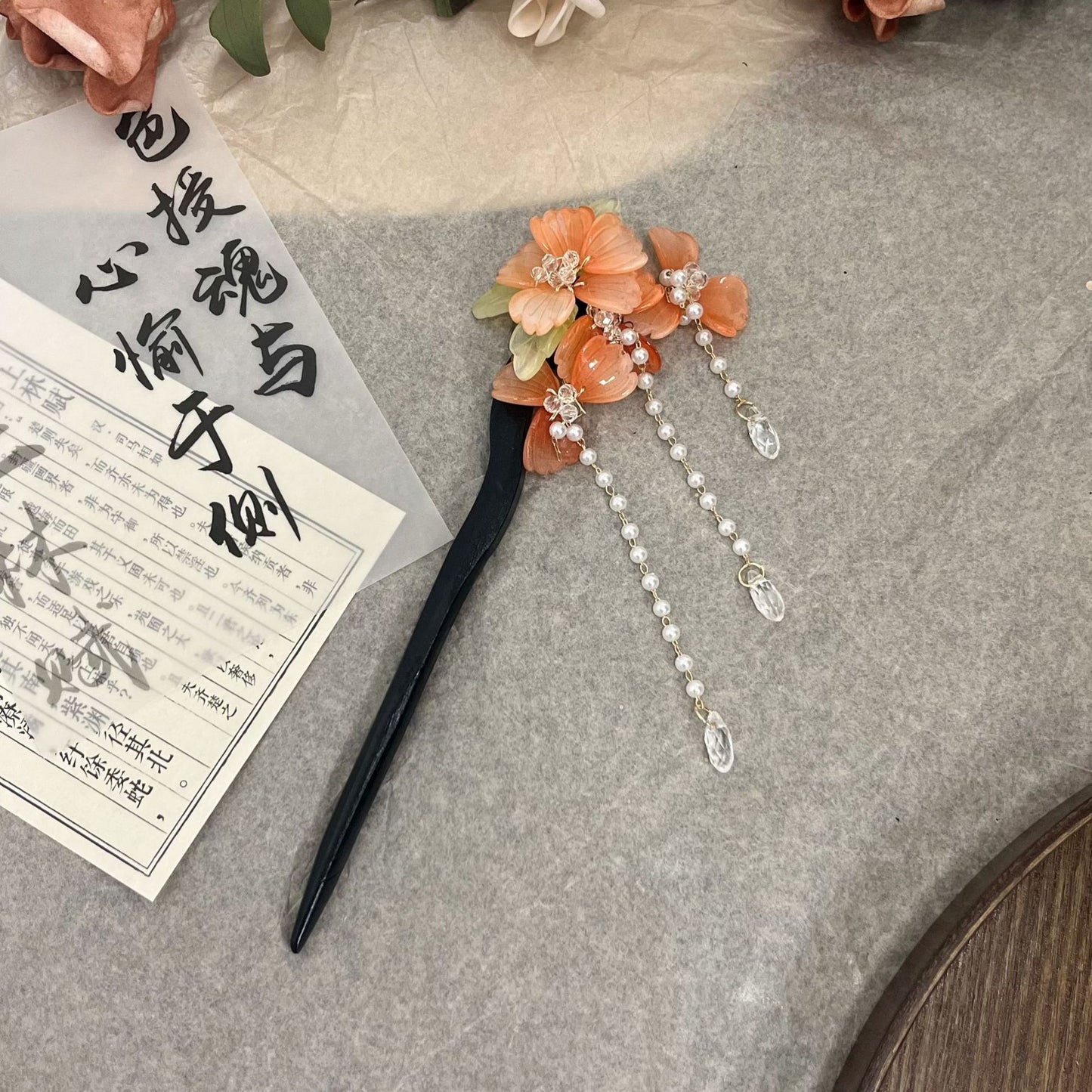 Ink Blue Magnolia Hairpin | New Chinese Style Elegant Wooden Accessory