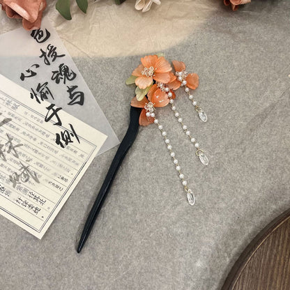 Ink Blue Magnolia Hairpin | New Chinese Style Elegant Wooden Accessory