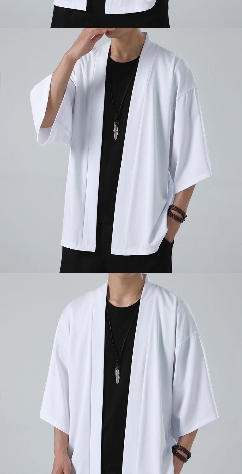 Mens Chinese Hanfu Dao Robe Large Size Zen Ice Silk Kimono