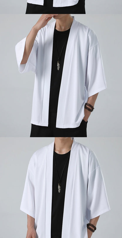 Mens Chinese Hanfu Dao Robe Large Size Zen Ice Silk Kimono