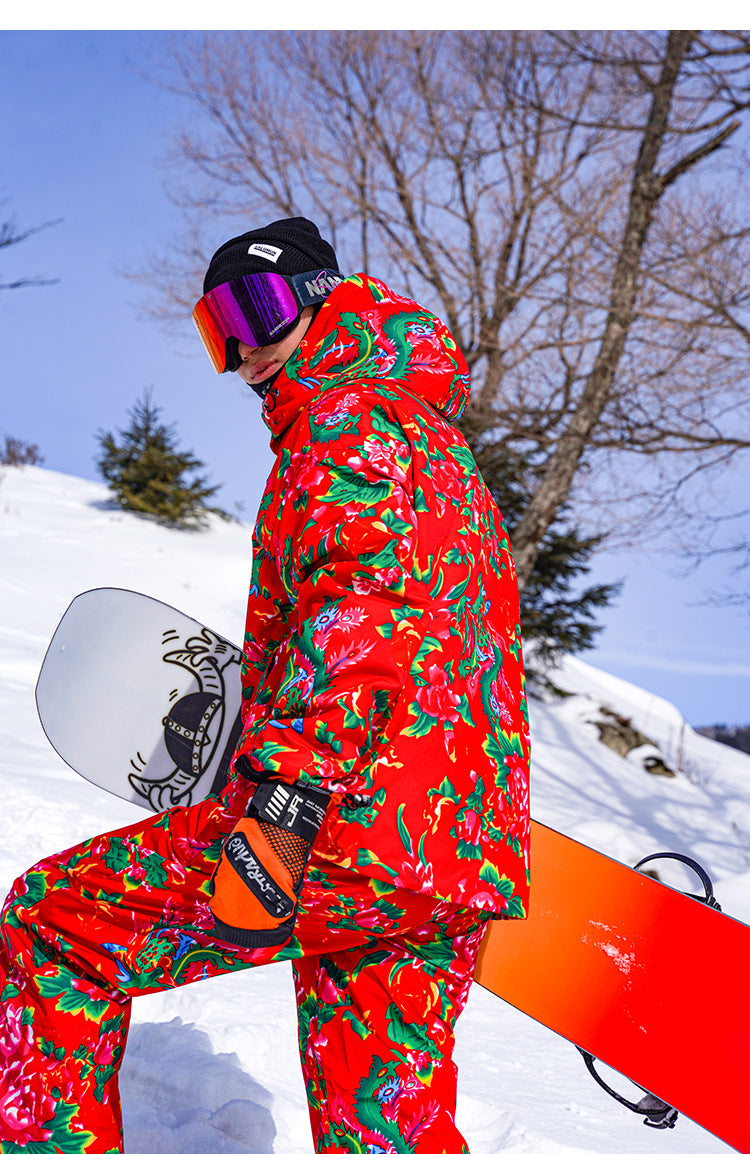 Men's Winter Ski Jacket Printed Floral Plus Size Warm Cotton Suit