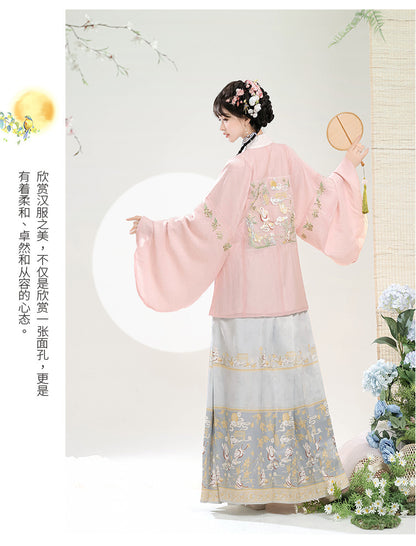 Trees of Sea Ming Hanfu Set Adult Stand Collar Embroidered Pipa Sleeve Horse Face Skirt