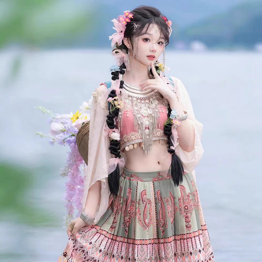 Spring Summer Fairy Costume — Peach Blossom Ethnic Hanfu Set