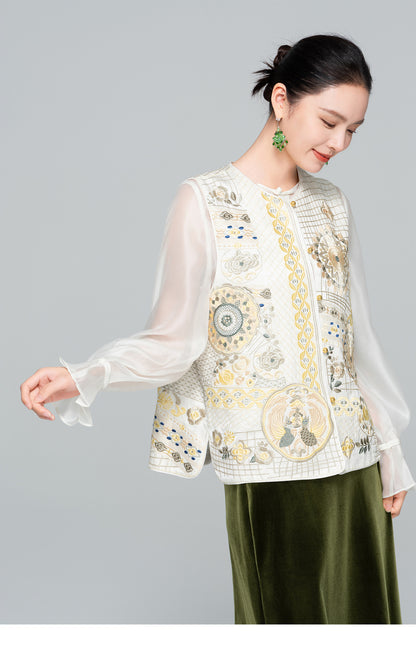 High-End Vintage Silk Embroidered Women's Vest