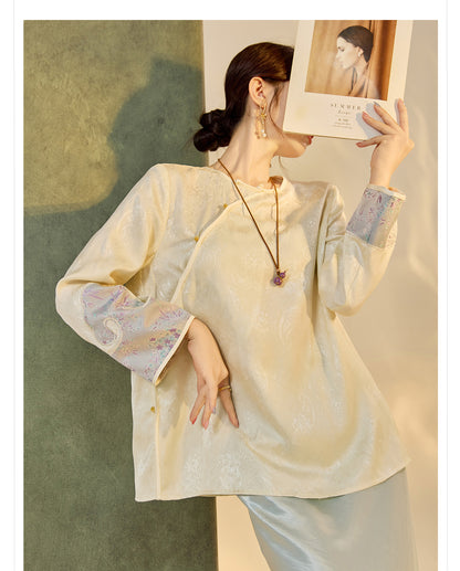 2025 New Chinese Style Elegant Jacquard Shirt | High-End Embroidered Button Top