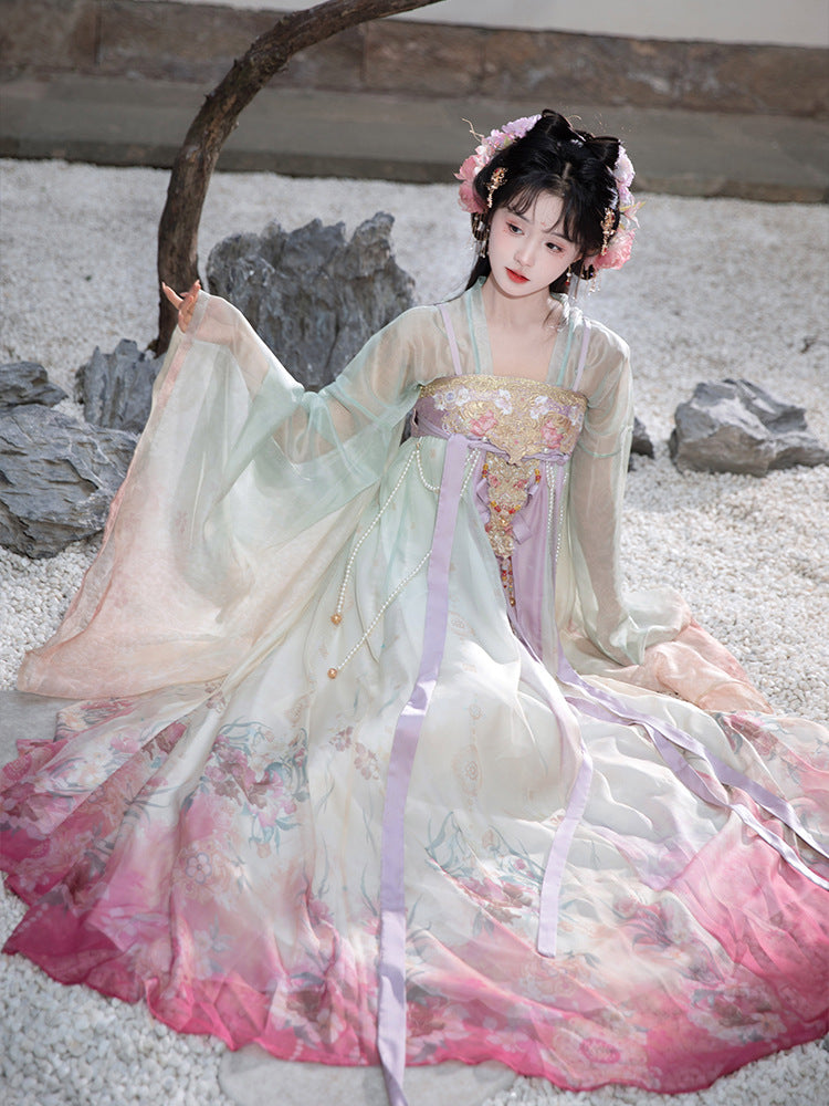 Women's Tang Dynasty Hanfu Winter Embroidered Shirt & Cloak Set