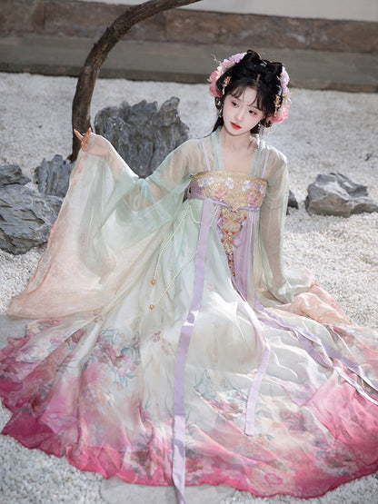 Women's Tang Dynasty Hanfu Winter Embroidered Shirt & Cloak Set