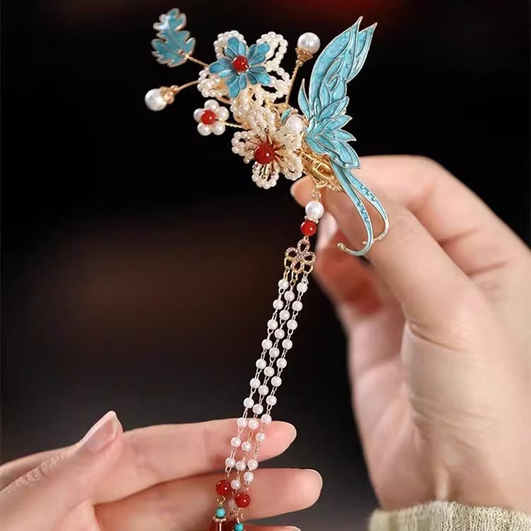 Chinese Ancient Costume Back Press Side Clip Jingtai Blue Hair Accessory