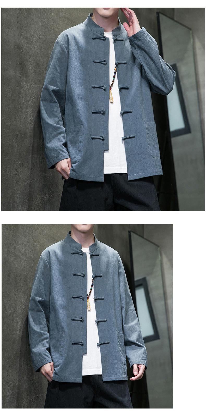 Mens Autumn Chinese Style Hanfu Tang Suit Button Up Cotton Linen Top