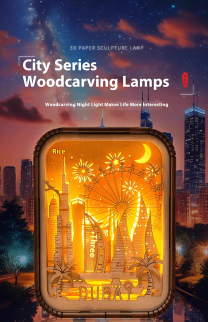 3D London City Wood Carving Lamp Night Light Mid-Autumn Gift
