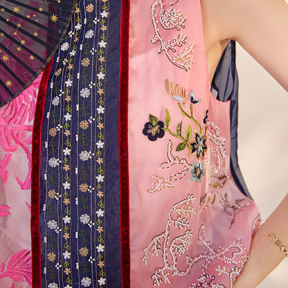 2026 New Chinese Embroidered Colorblock Mulberry Silk Vest Top
