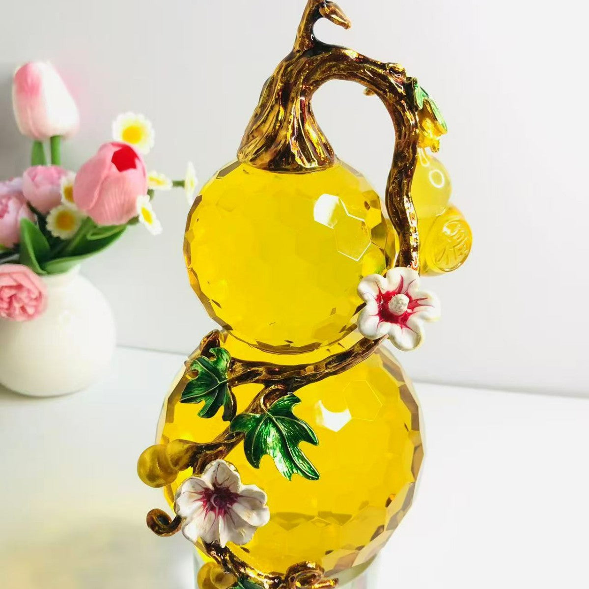 Five Blessings Amethyst Gourd Ornament — Wealth & Luck Home Gift