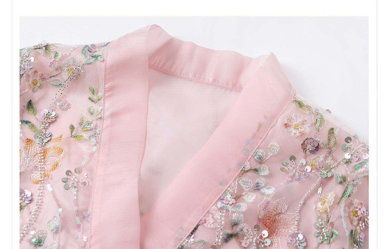 New Chinese Style Beaded Sequin Embroidered Light Luxury Elegant Top