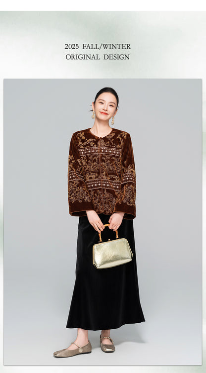 High-End Vintage Velvet Beaded Jacket New Chinese Style Women