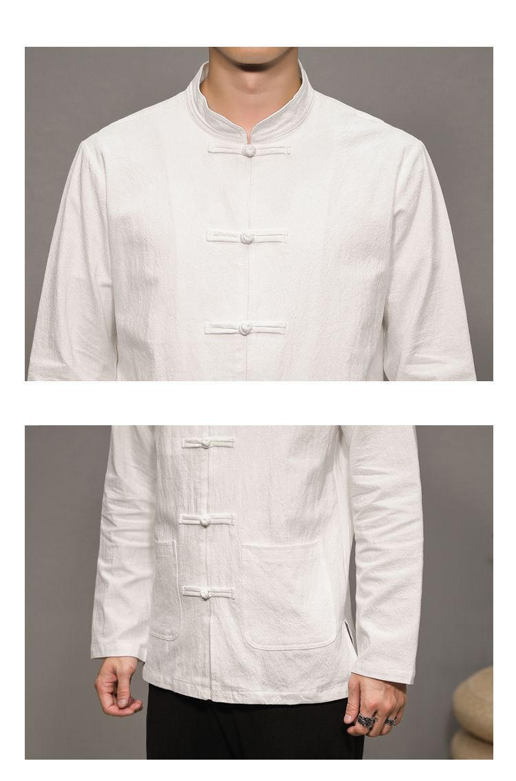 Men’s Chinese Style Cotton Linen Tang Shirt Long Sleeve Casual Retro