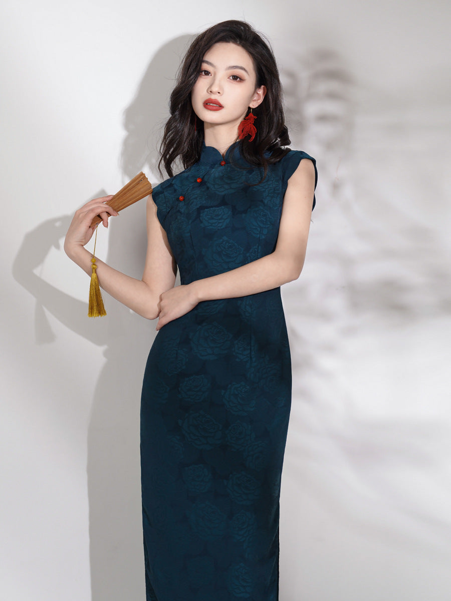 Improved Blue Cheongsam – 2025 Youth Daily Elegant Dress