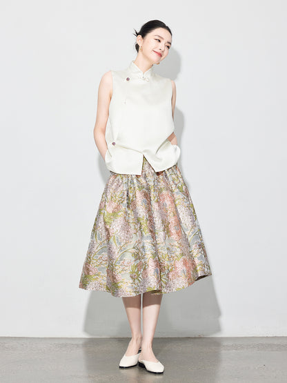 Early Spring Retro Jacquard Embroidered Vest & Skirt Set