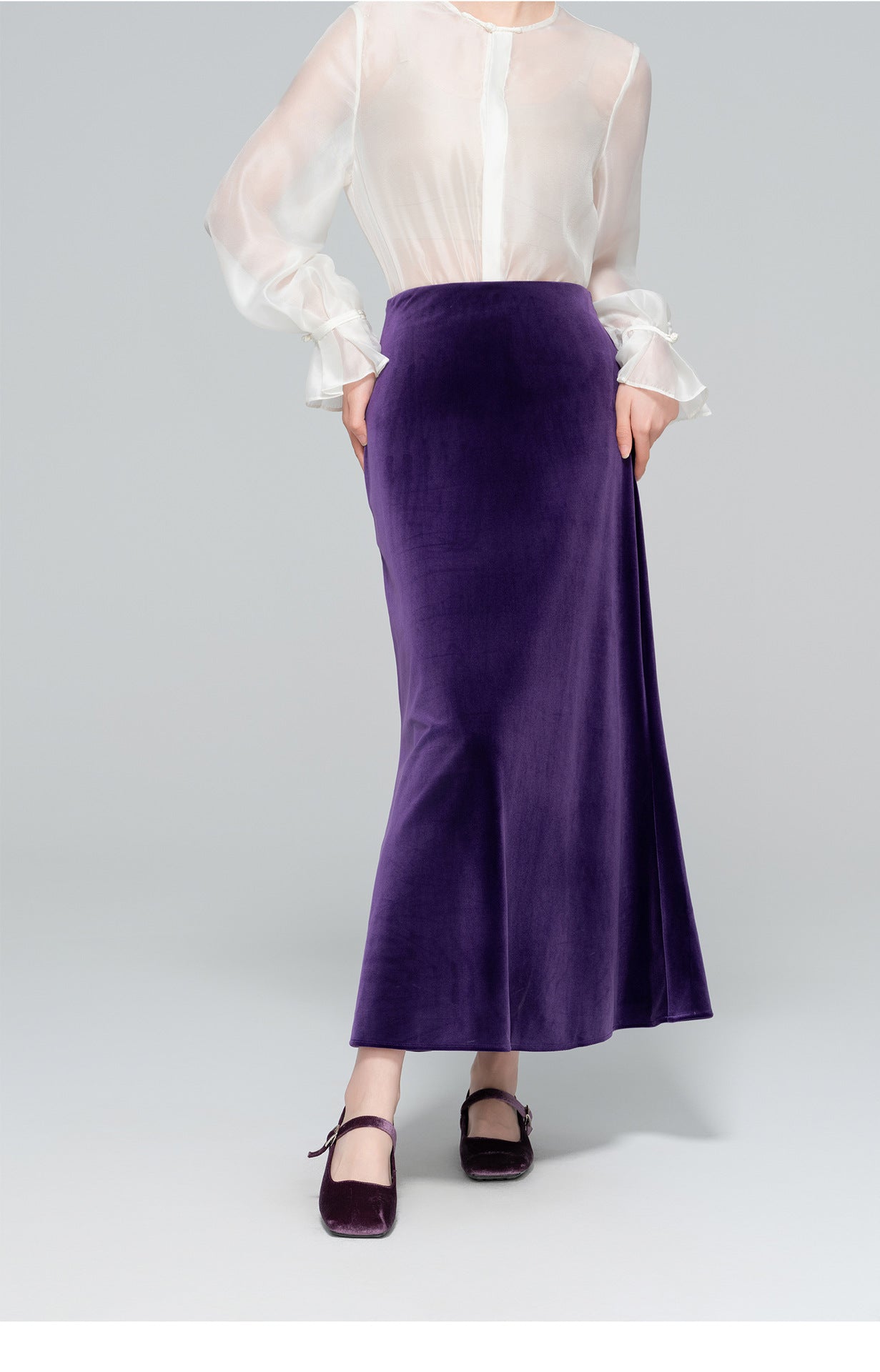 Autumn High-Waisted Long Velvet Skirt for Women