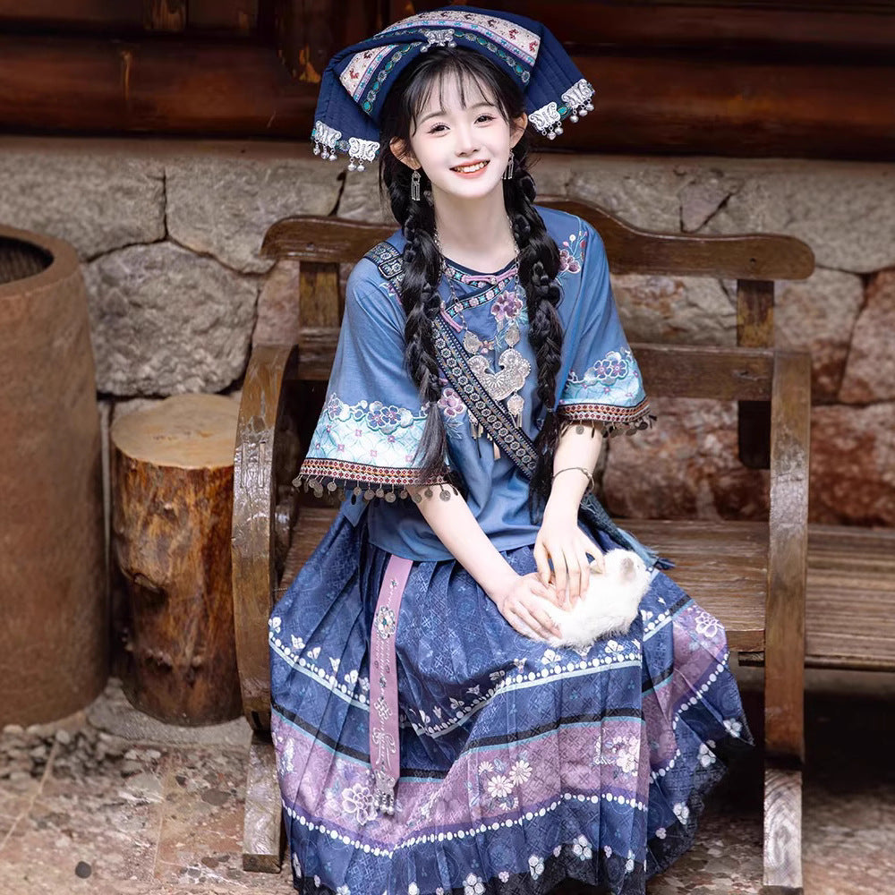 Oriental Holiday Ethnic Wear — Oblique Collar Big Sleeve Daily Set