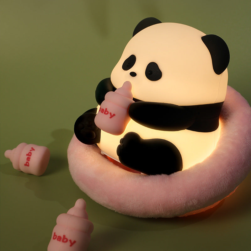 Panda Baby Bottle Night Light Silicone Rechargeable Bedside Lamp