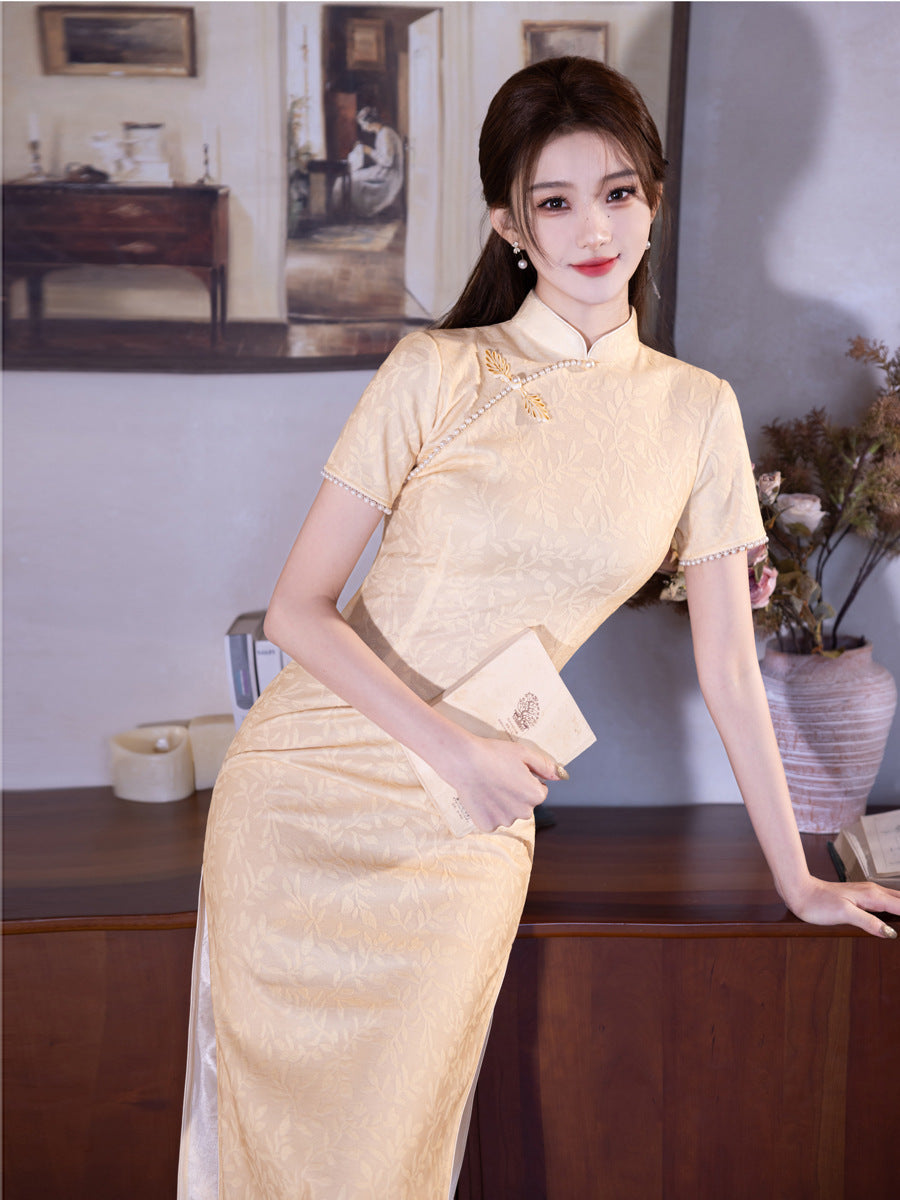 Yellow Cheongsam 2025 – Summer Petite Elegant Daily Dress